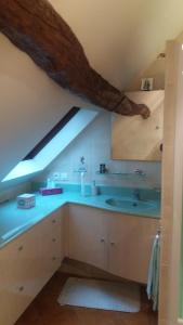 La salle de bains est pourvue d'un lavabo et d'un toit. dans l'établissement A La Chataigneraie, à Mosnes