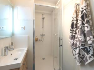 La salle de bains est pourvue d'une douche et d'un lavabo. dans l'établissement Charme au cœur d'avignon, à Avignon