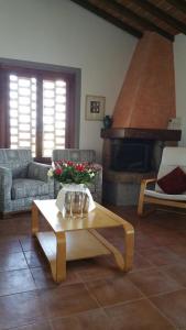 a living room with a coffee table and a fireplace at Agriturismo Ai Mandrioli in Lastra a Signa