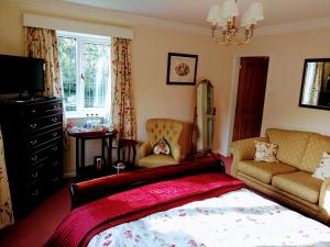 Un dormitorio con una cama, un sofá y un televisor. en Grove House Bed & Breakfast, en York