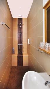 ein Bad mit einer Dusche und einem Waschbecken in der Unterkunft Gästezimmer Hans-Norbert Mack in Hallgarten