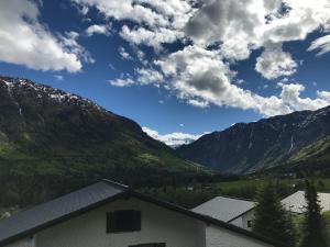 a view of the mountains from a house at Wohnung Alpencottage in Bad Aussee