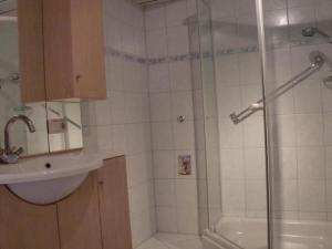 a bathroom with a shower and a sink at Ferienalm in Ruhpolding +17 photos