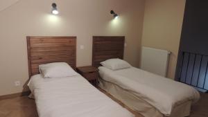 ル・ブール・ドアザンにあるappartement des Alpesの小さな部屋のベッド2台