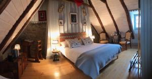 a bedroom with a large bed in a attic at Maison Jeanne in Saint-Paul-dʼOueil