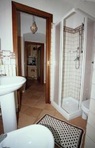 a bathroom with a shower and a sink at Appartamenti Serena - Nonna Agnese in Gargnano