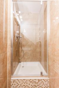 een douche met een glazen deur in de badkamer bij Bronowice in Krakau