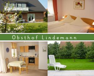 a collage of two pictures of a kitchen and a house at Ferienwohnungen Lindemann in Jork