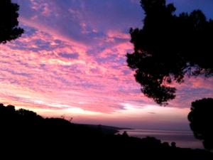 a sunset over the ocean with a pink at La Casa di Ulisse B&B in Quercianella