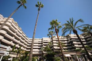 a large building with palm trees in front of it at Résidence Gray d'Albion Studio BRA507 in Cannes