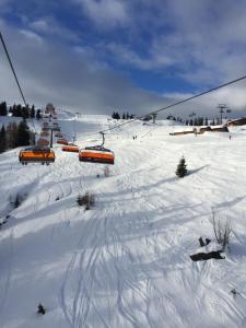 einen Skilift, der über eine schneebedeckte Piste führt in der Unterkunft Ferienwohnungen Ellmer in Flachau