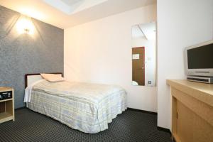 a hotel room with a bed and a flat screen tv at Nagano Plaza Hotel in Nagano