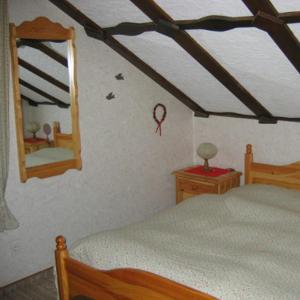 1 dormitorio con cama y espejo en Ferienwohnung Napierski, en Willingen