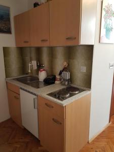a small kitchen with a sink and a stove at Apartment Slava in Primošten