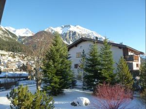 a building with trees and mountains in the background at Sil Bot (220 Kn) in Lenzerheide