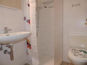 a bathroom with a sink and a toilet and a shower at Seegarten B (168 Be) in Lenzerheide