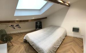 ein Schlafzimmer mit einem Bett und einem Dachfenster in der Unterkunft F2 très cosy (calme) coeur de ville 1min de la plage in Saint-Raphaël