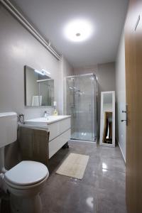 y baño con aseo, lavabo y ducha. en New rooms & apartments in Ljubljana en Liubliana