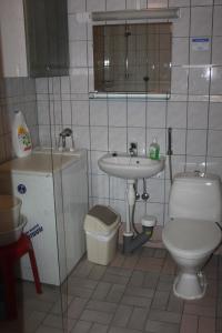 a bathroom with a toilet and a sink at Mäkitorppa in Varpaisjärvi