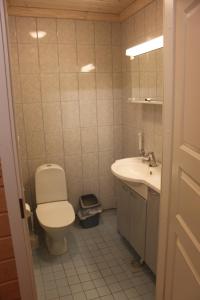 La salle de bains est pourvue de toilettes et d'un lavabo. dans l'établissement Kuusitorppa, à Varpaisjärvi
