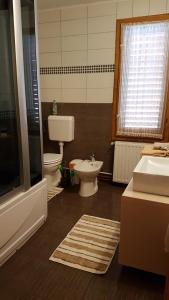 a bathroom with a toilet and a sink at Krókusz Kulcsosház - Boga in Boga +39 photos