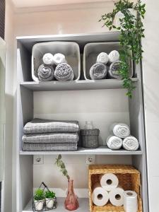 a shelf with towels and other items in a closet at Ático de lujo en el centro in Aguadulce