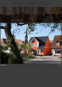 two pictures of a house and a church at Schimmels Pension in Wustrow