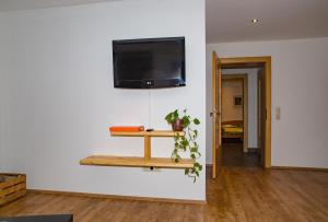 a living room with a tv on a wall at Apartment Bachmaier in Bramberg am Wildkogel