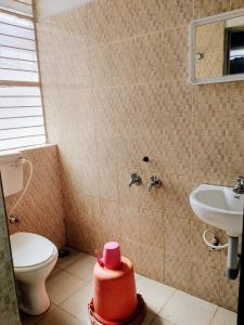 a bathroom with a toilet and a sink at Hotel Ashwini Lodge in Mysore