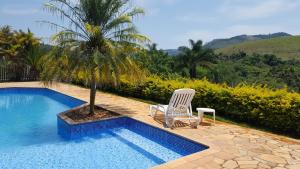 a palm tree and two chairs next to a swimming pool at Ibiti Hotel Rural in Monte Alegre do Sul +35 photos