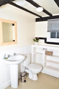 a white bathroom with a toilet and a sink at Wrenbury Mill Apartment in Wrenbury