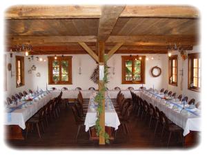 a large room with tables and chairs in it at Landgasthof & Hotel Köhlerhütte in Dresden