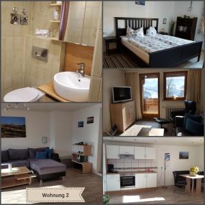 a collage of four pictures of a room at Gästehaus Eberle in Oberstaufen