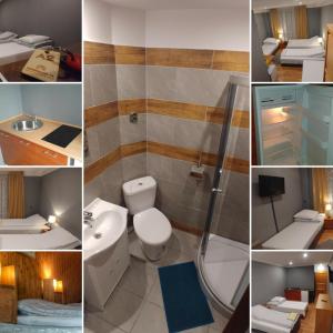 a collage of four pictures of a bathroom at Pokoje Gościnne Polo in Częstochowa