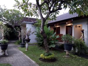 a garden with a tree and plants in front of a house at Wisna House in Sanur