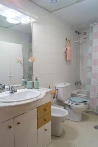 a bathroom with a sink and a toilet and a mirror at Rose in Córdoba