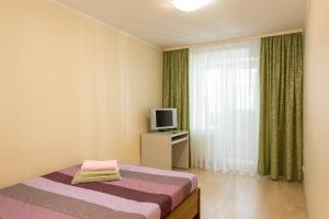 ハバロフスクにあるАпартаменты на Серышева 80のベッドルーム(ベッド1台、テレビ、窓付)