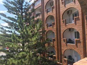 un edificio de apartamentos con un árbol delante de él en Costanera Mar Hotel & Suites en San Clemente del Tuyú