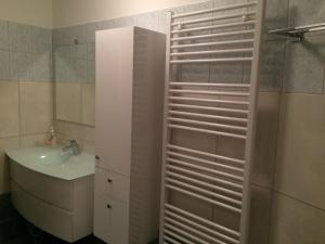y baño con lavabo, aseo y espejo. en Lunitz 19 en Görlitz