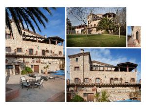 4 fotos diferentes de un edificio con patio en Mas Moli Petit en Girona
