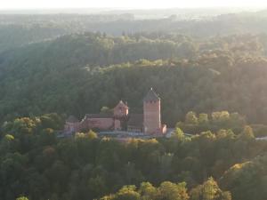 an old house on a hill in the middle of a forest at Holiday House Aivari in Inčukalns