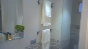 ナポリにあるB&B Andrewの白いバスルーム(シャワー、タオル付)