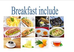 a collage of pictures of breakfast foods and drinks at Xuanmai Garden Resort in Pakse +43 photos