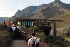a group of people walking up the stairs to a building at Casa Lola in Agaete
