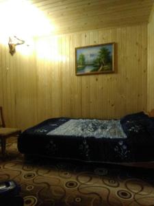 1 cama en una habitación con una foto en la pared en Lyubava Guest House, en Listvyanka
