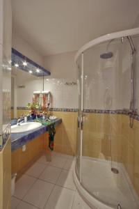 a bathroom with a shower and a sink at Logis Hôtel-Restaurant LE FONTARABIE in Fontenay-le-Comte