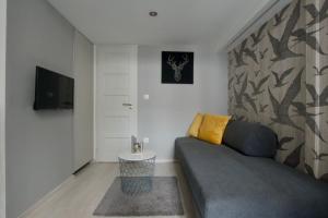 un piccolo soggiorno con divano e TV di Standard Apartment by Hi5 - Teréz 6 a Budapest