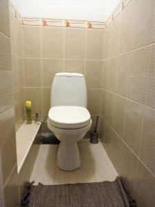 a bathroom with a white toilet in a tiled room at Kaktuss Apartamenti in Valmiera