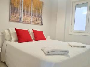 ログローニョにあるApartamento Mugica 22の白いベッド(赤い枕付)