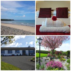 four different pictures of a bedroom and a beach at Mount Edward Lodge in Grange